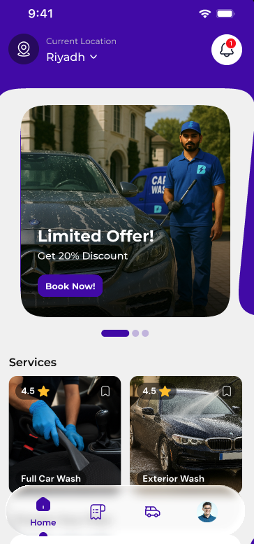 Car Wash App Interface